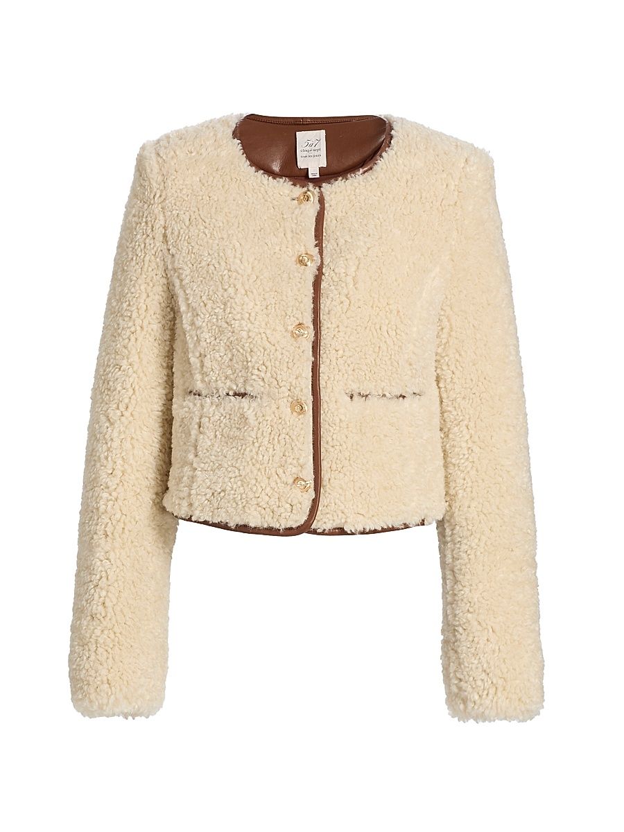Women's Naia Teddy Jacket - Ivory Dark Sepia - Size XL