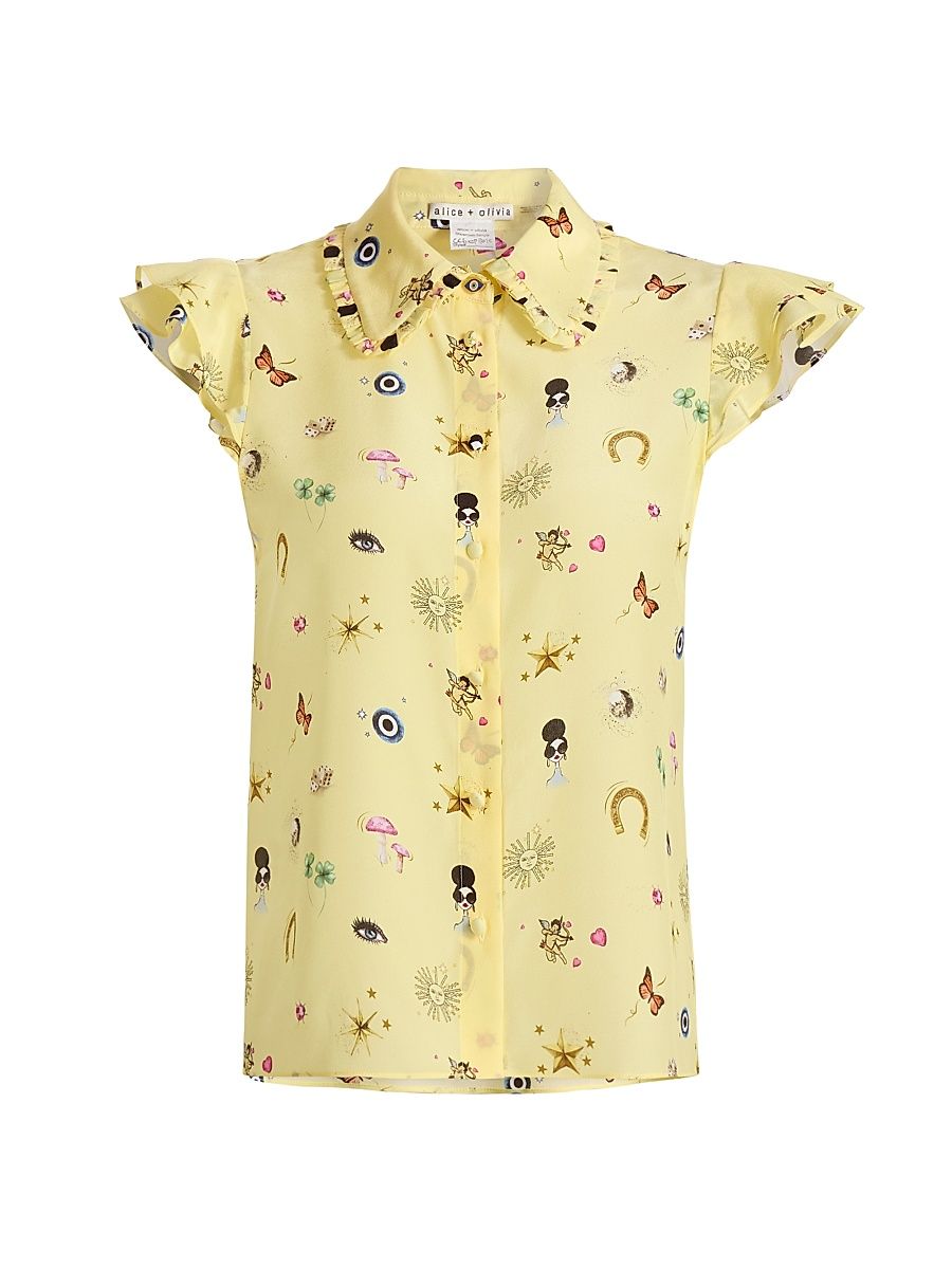 Women's Martel Silk Flutter-Sleeve Blouse - Lucky Star - Size XL