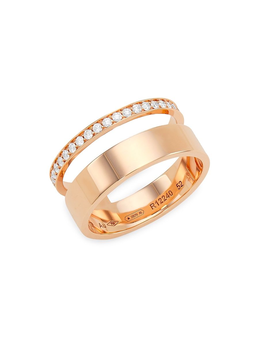 Women's Berbere 18K Rose Gold, Red Lacquer & Diamond 2-Row Ring - Size 7.25