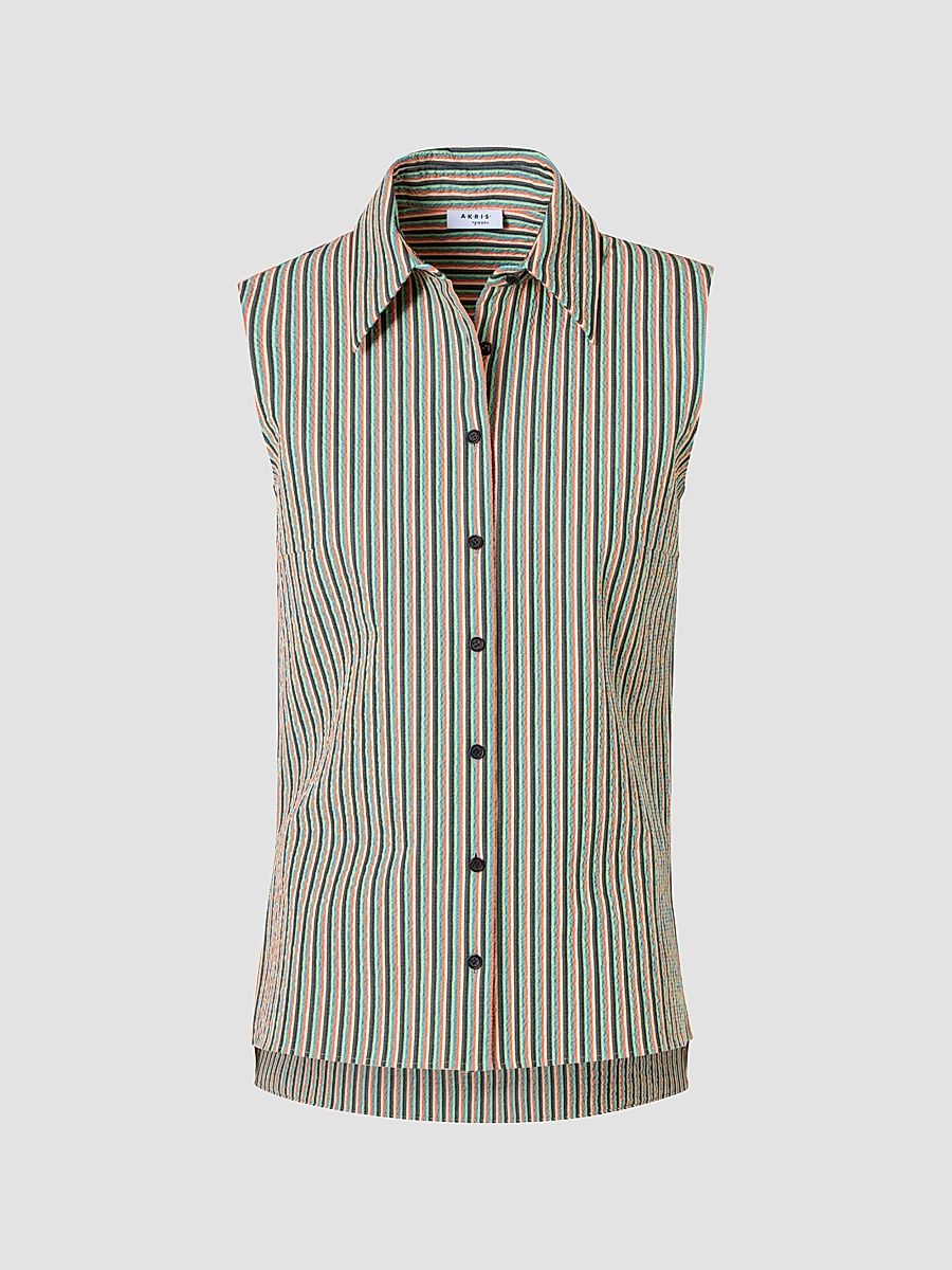 Women's Seersucker Stripe Cotton Blouse - Size 2