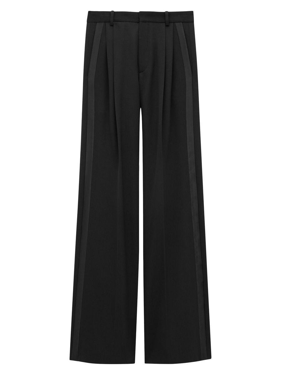 Saint Laurent Men's Wide-Leg Tuxedo Pants in Grain De Poudre - Black - Size 32
