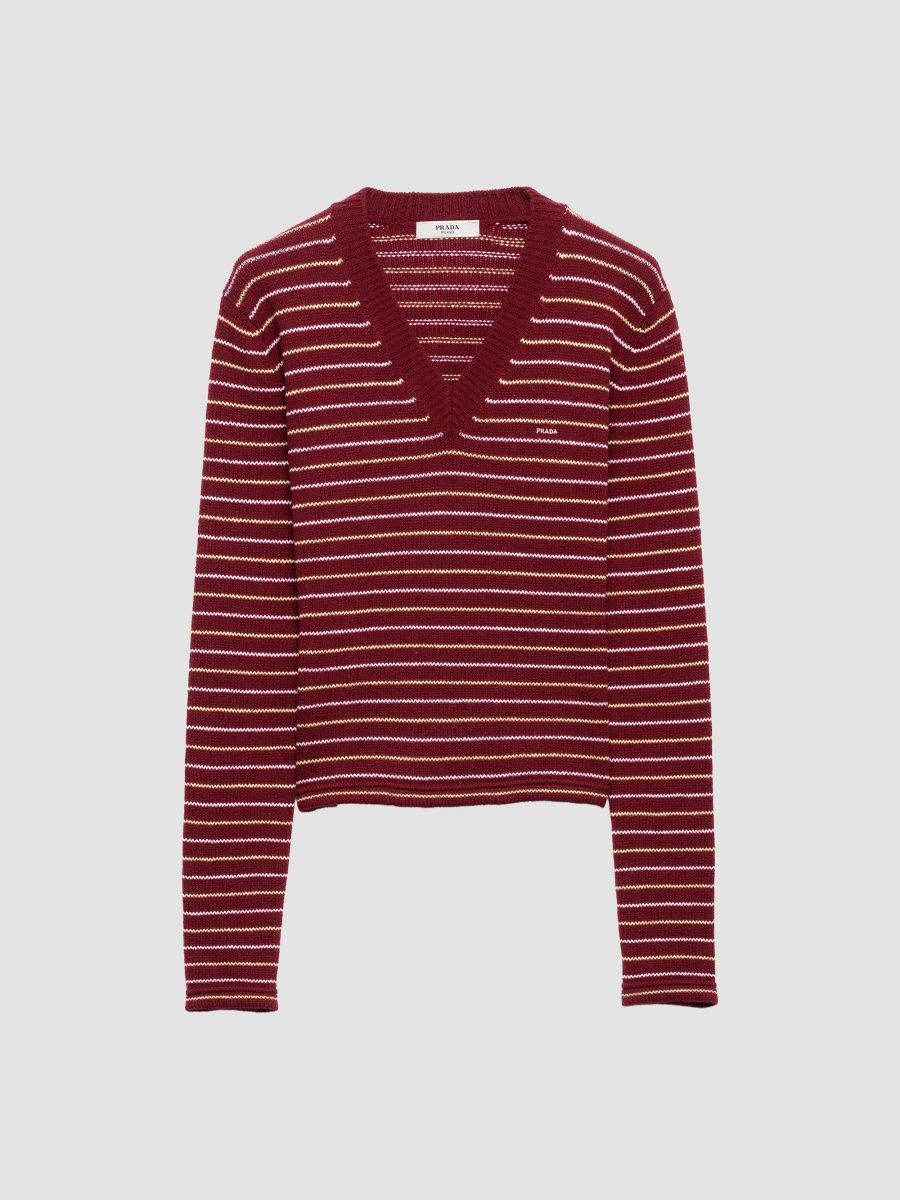 Prada Women's Cashmere V-Neck Sweater - Dark Red - Size 2