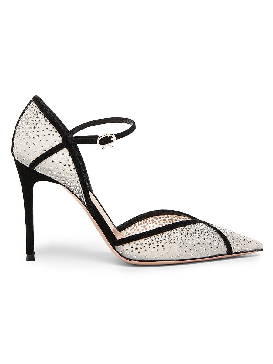 Women's 95MM Embellished Organza & Suede Stiletto Pumps - Offwhite Black - Size 10