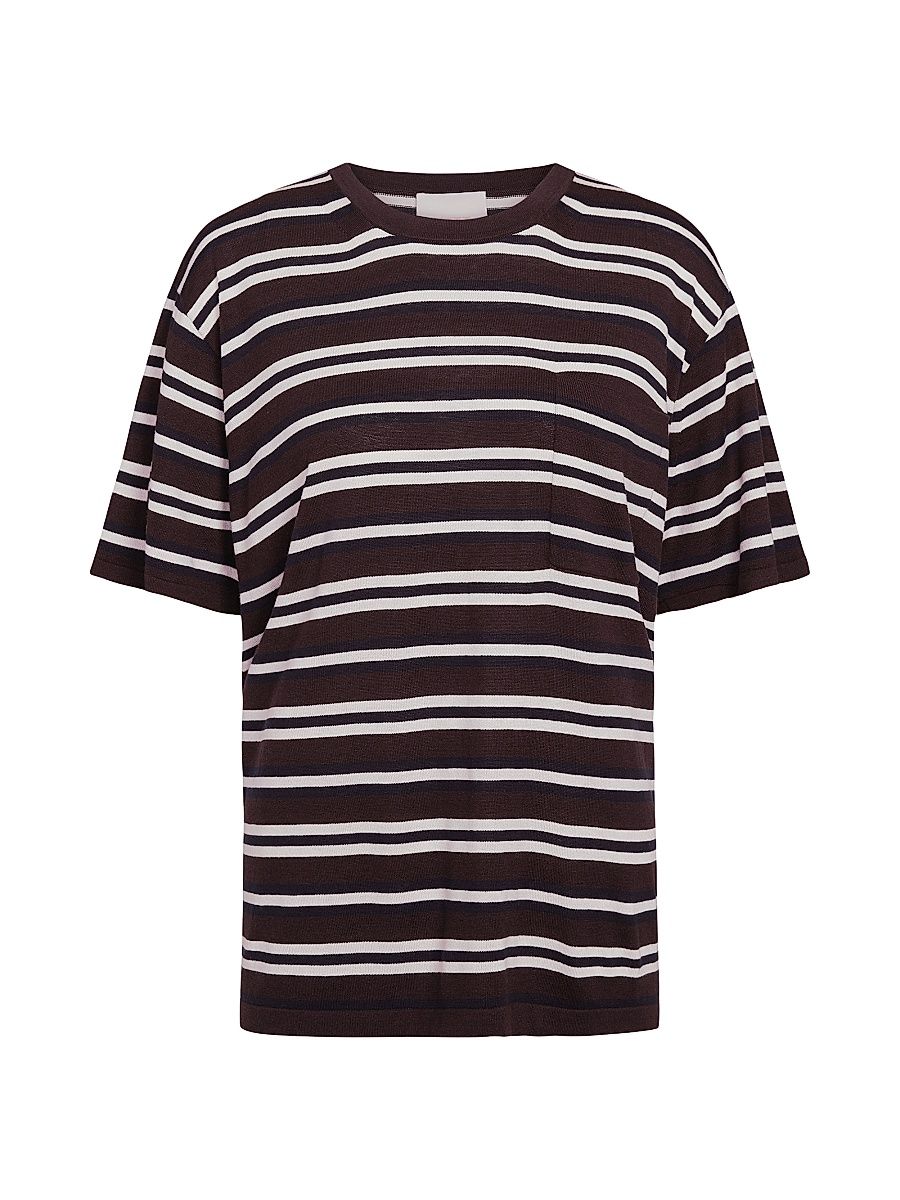 Women's Striped Pocket T-Shirt - Midnight Ivory Dark Chocolate - Size Medium