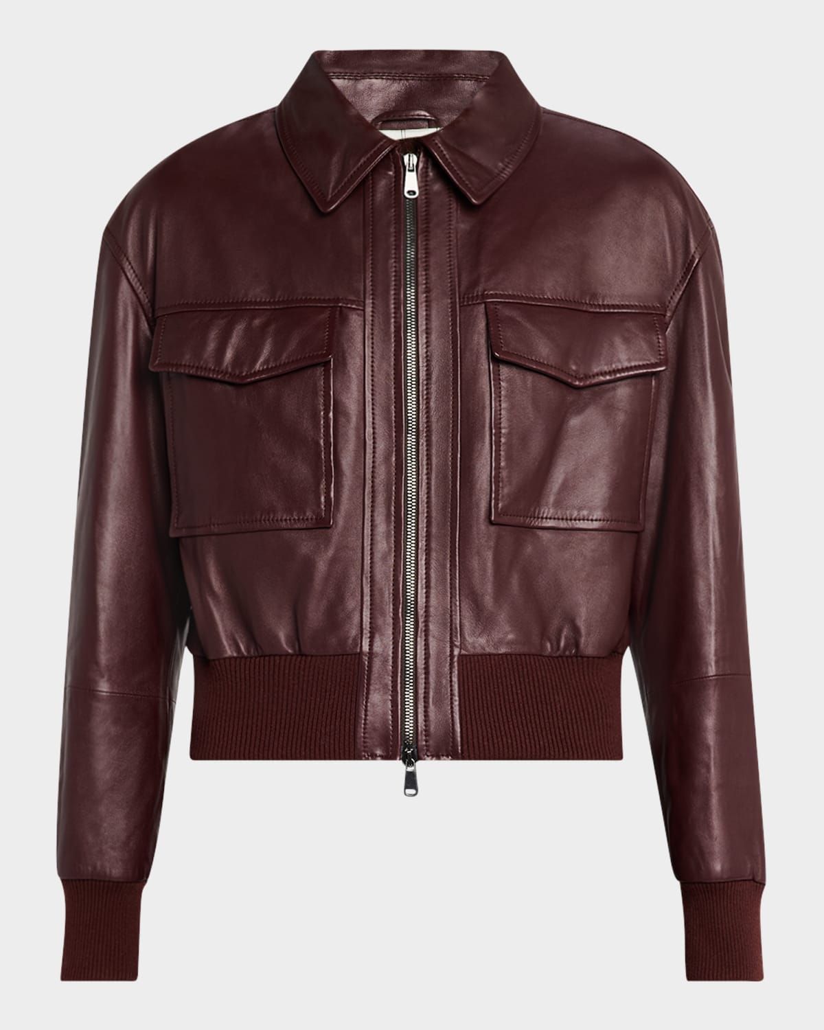 Monili-Neck Smooth Glove Leather Bomber Jacket