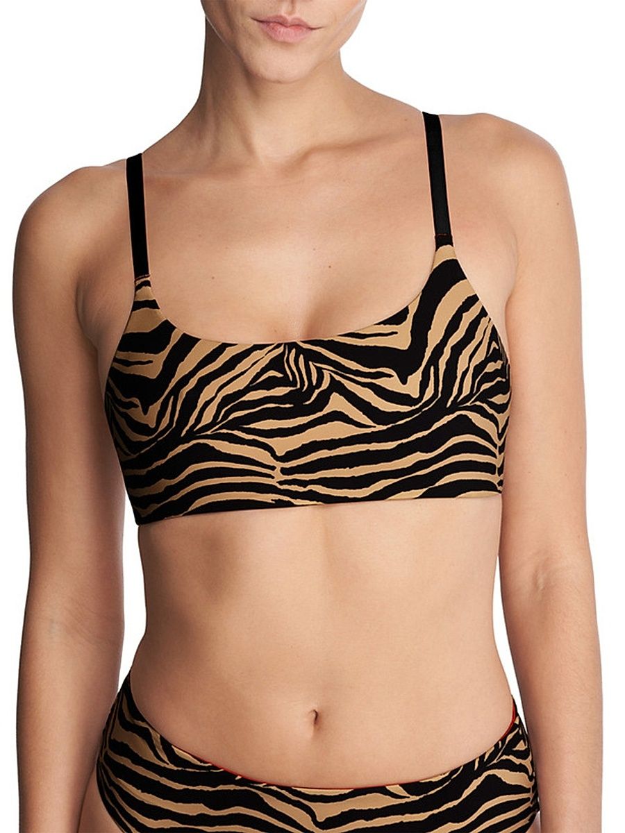 Women's Riviera Reversible Bikini Top - Camel Zebra Poinsettia - Size XL