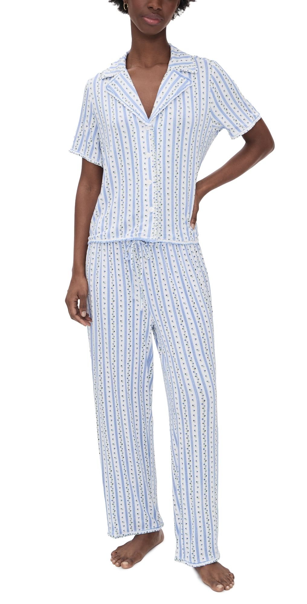 Hill House Home The Marina Pajama Set Petal Stripe Blue XL