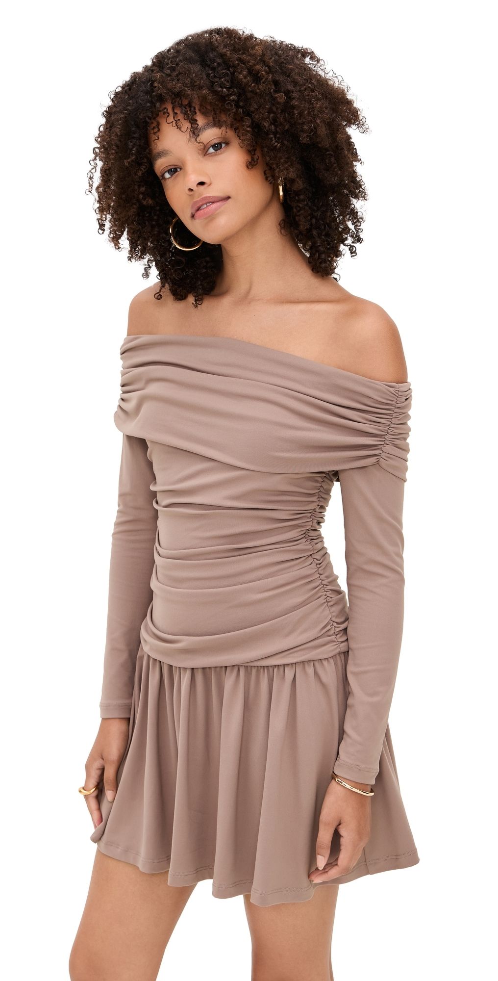 Susana Monaco Off-Shoulder Gathered Dress Cocoa XS