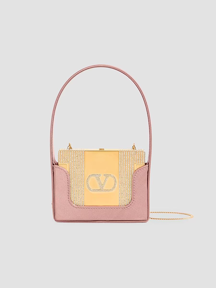 Valentino Women's Minaumorphe Minaudière Clutch in Metal with Swarovski Crystals - Brass Pink