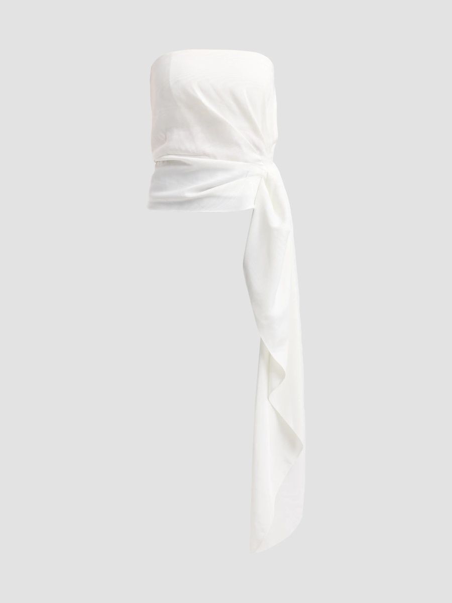 Staud Women's Lux Gathered Strapless Train Top - Ivory - Size 14
