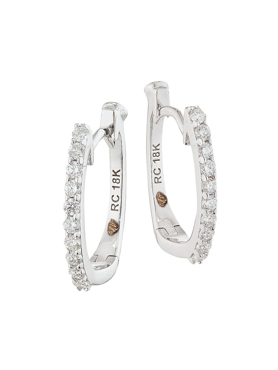 Women's 18K Yellow Gold & Diamond Pavé Huggie Hoop Earrings - White Gold