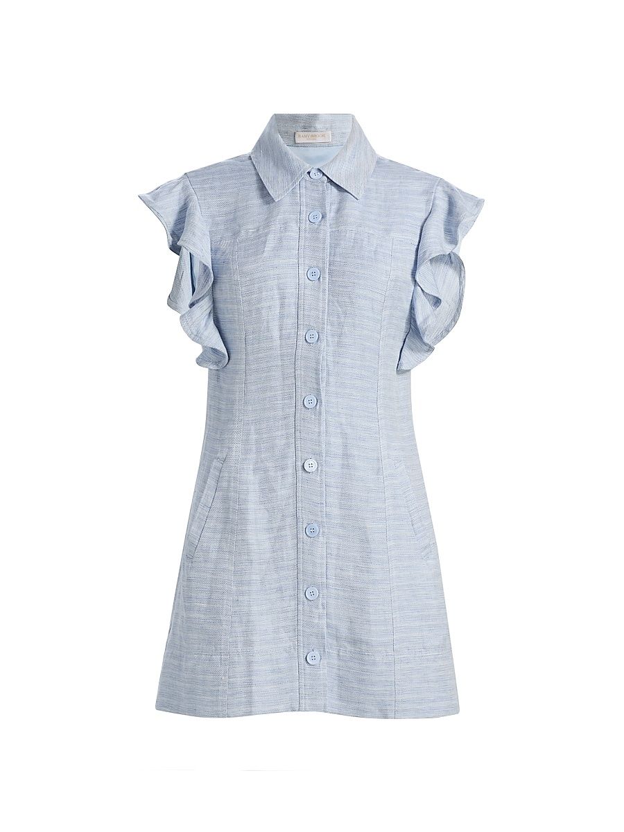Women's Nikki Textured Linen-Blend Shirtdress - Bazaar Blue Linen - Size 16