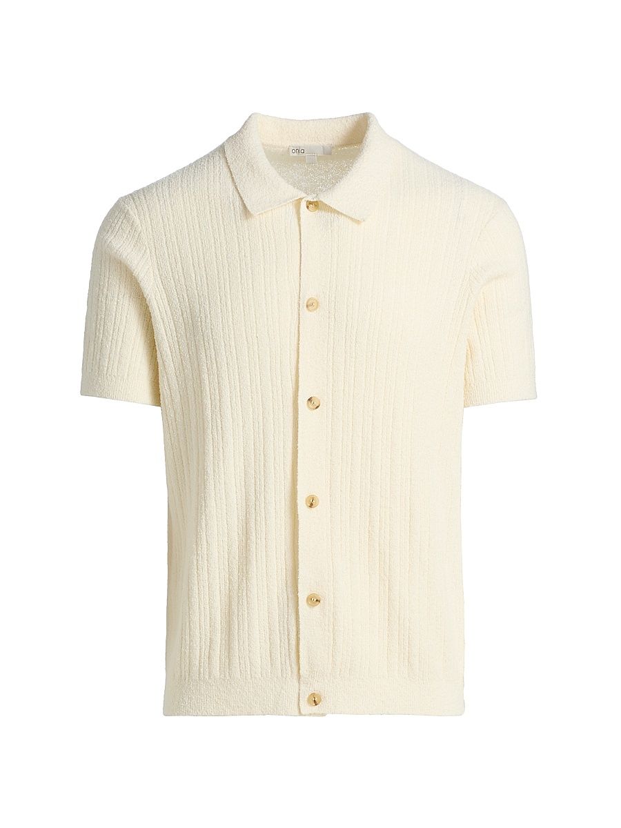 Men's Boucle Rib-Knit Short-Sleeve Shirt - Cream - Size XXL