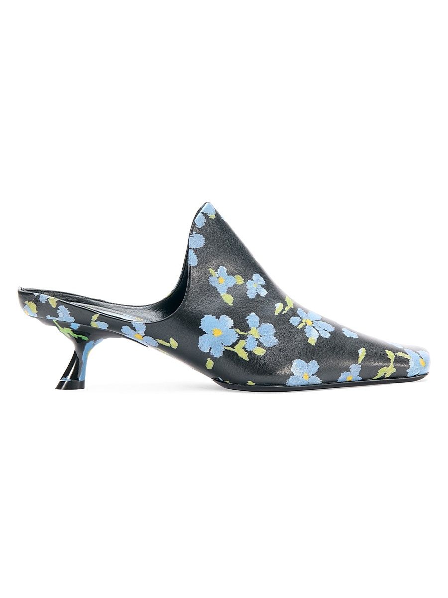 Women's Emily 45MM Floral Leather Mules - Black Blue - Size 10