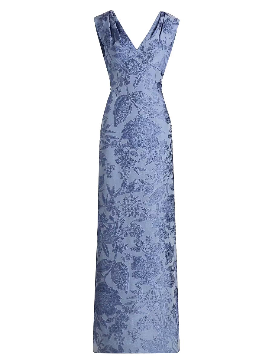 Women's Floral Fil Coupe V-Neck Gown - Bluebell Multi - Size 16