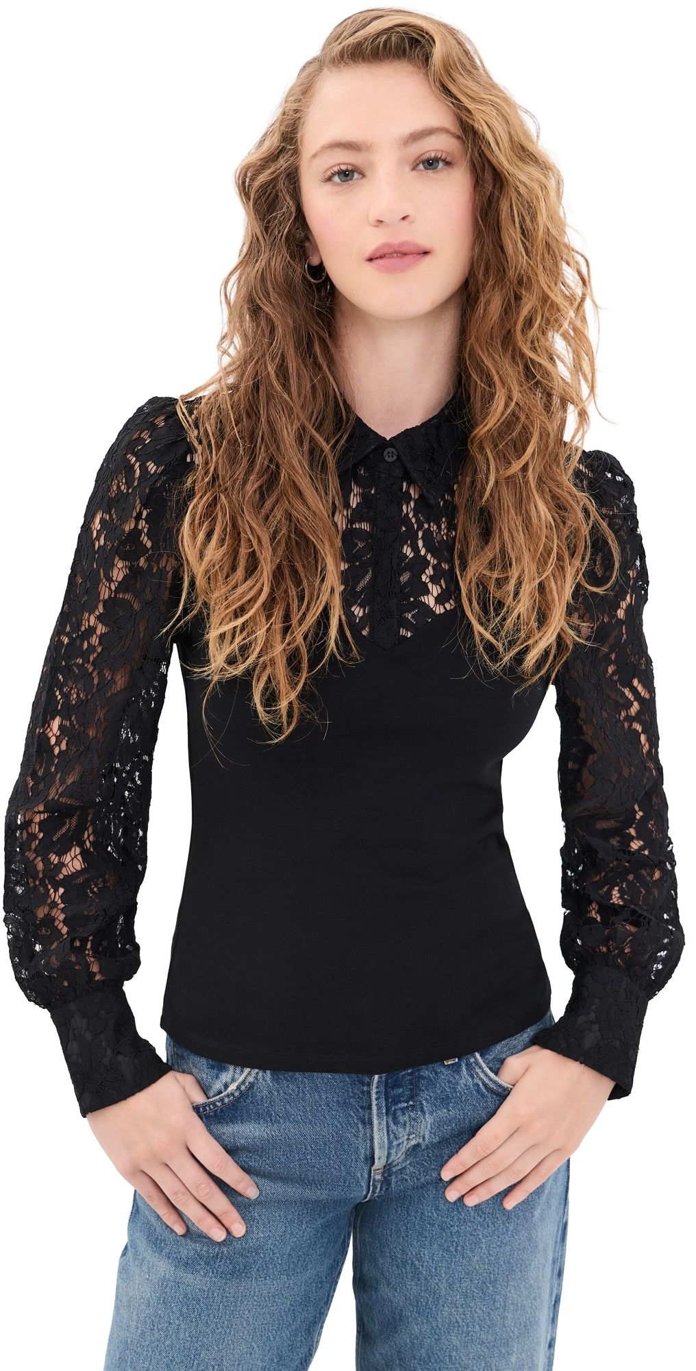 Generation Love Franny Lace Combo Blouse Black/Black M