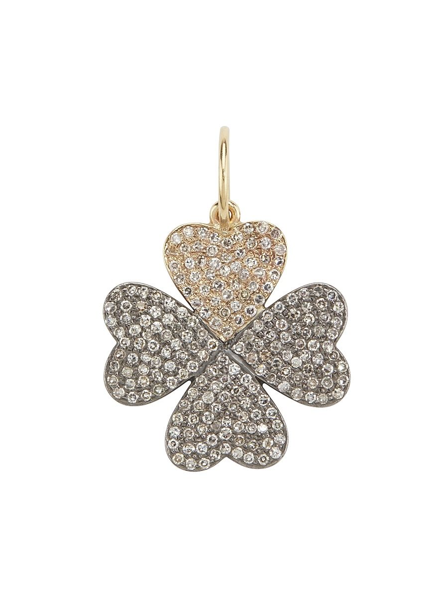 Women's 14K Yellow Gold, Rhodium-Plated Silver & 0.78 TCW Diamond Clover Pendant - Sterling Silver Yellow Gold