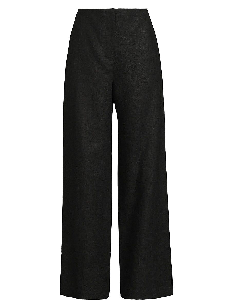 Women's Lya Linen Wide-Leg Pants - Black - Size Medium