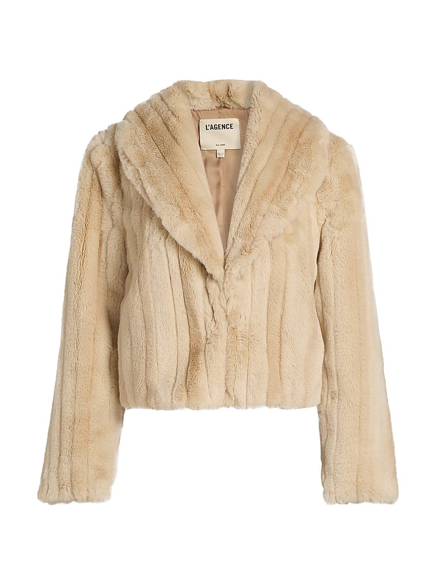 Women's Davy Faux fur Cropped Jacket - Latte Striped Fur - Size 14