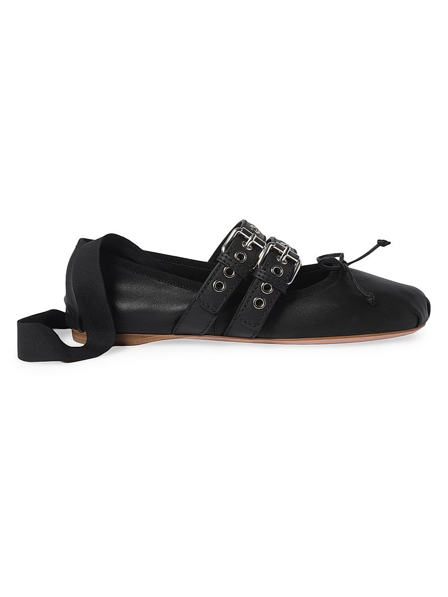 Women's Nappa and Calf Leather Ballerinas - Black - Size 9.5