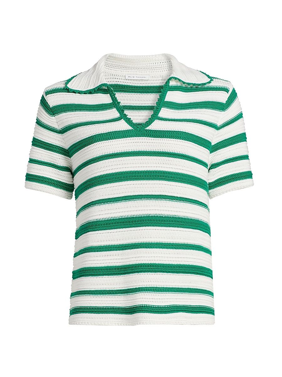 Women's Harlow Striped Polo Top - Sky White And Jade - Size XL