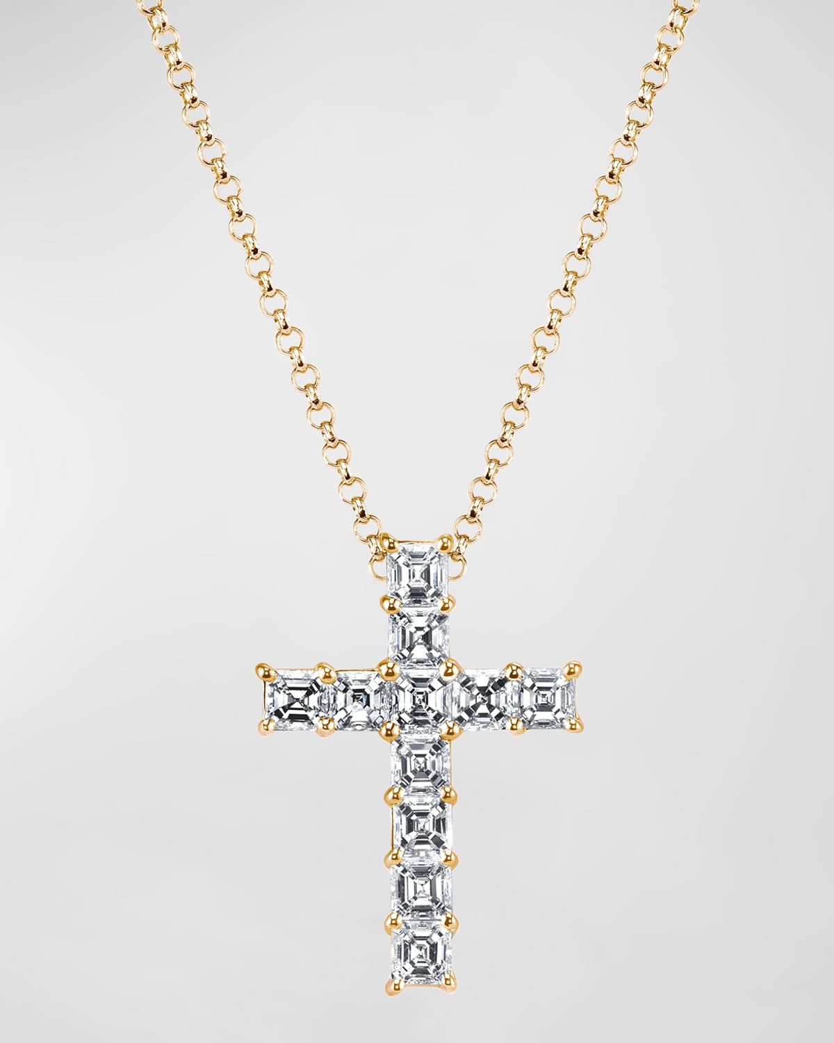 11-Stone Shared Prong Asscher Cut Diamond Cross 16" Necklace, 2.00tcw