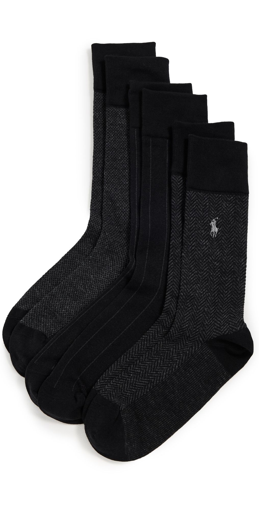 Polo Ralph Lauren Classic Pattern Dress Socks 3 Pack Black 10-13