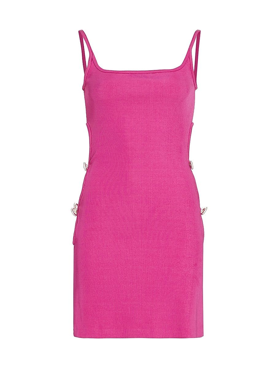 Women's Rib-Knit Crystal Bow Cut Out Minidress - Fuchsia - Size 10