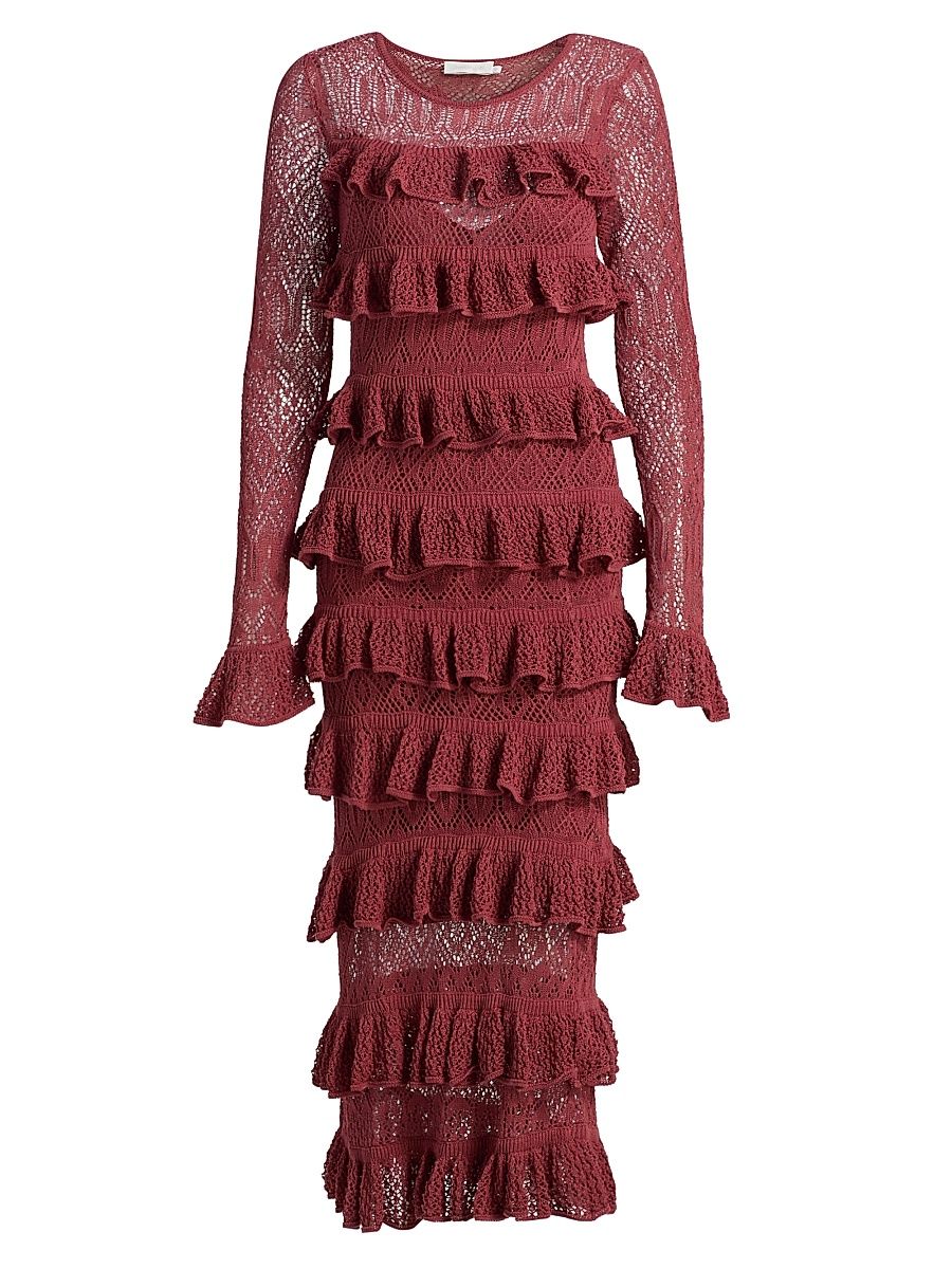 Women's Wanderlust Lace Frill Midi-Dress - Lipstick - Size 10