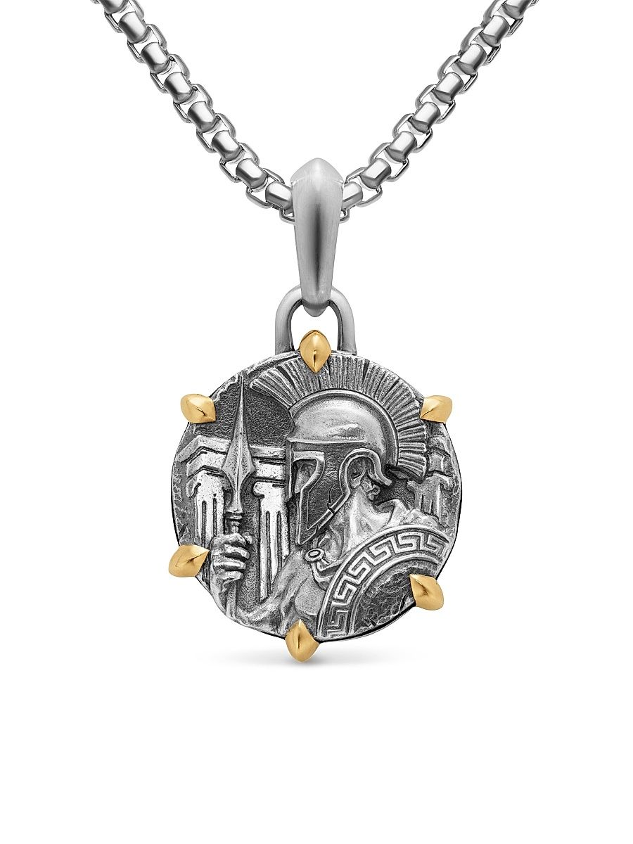 Men's Ares Amulet in Sterling Silver with 18K Yellow Gold, 26.4MM - Silver