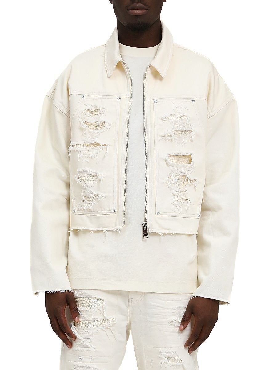 Men's Embellished Carpenter Blowout Jacket - Off White - Size XXL
