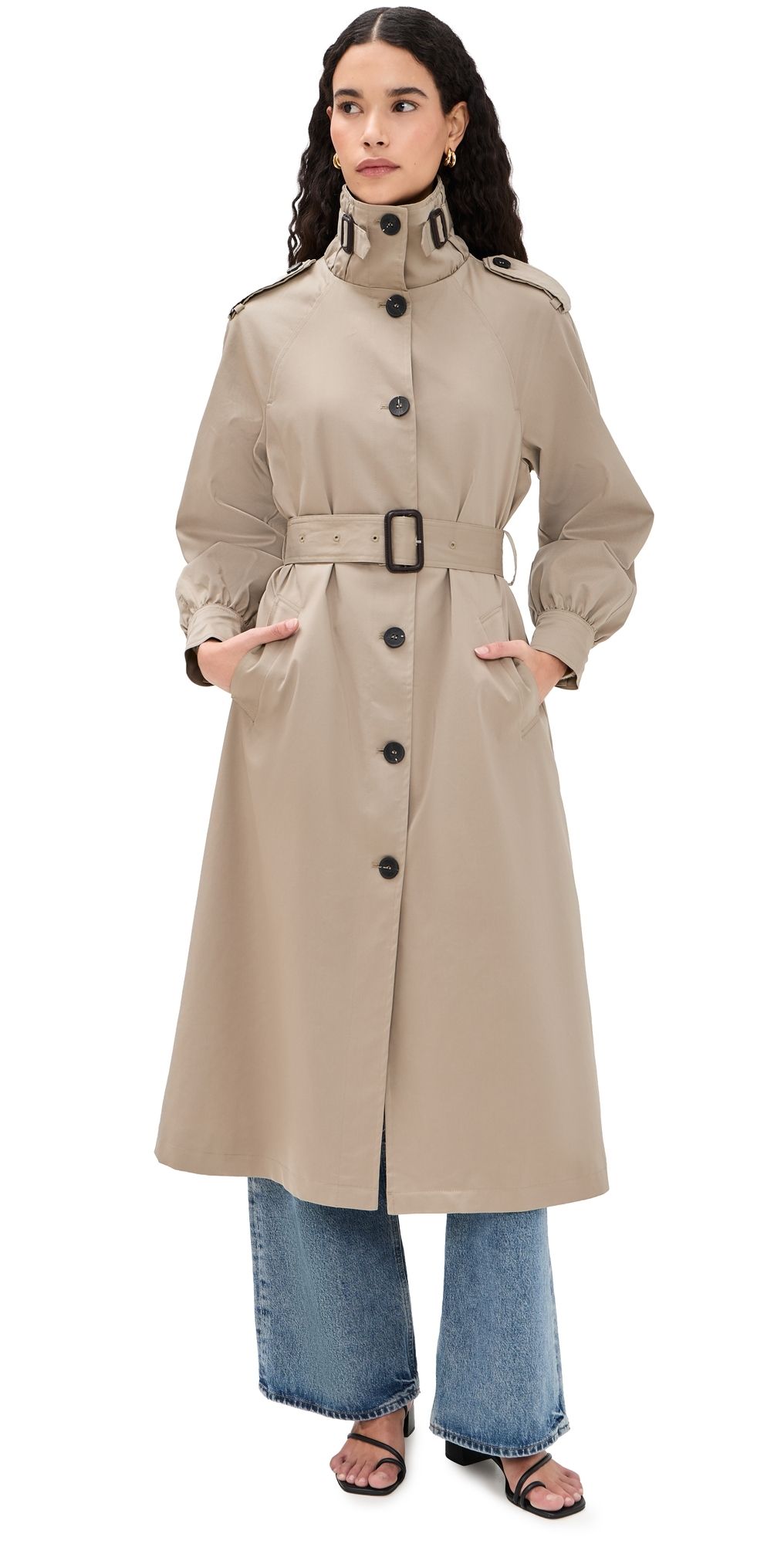 Avec Les Filles Funnel Neck Maxi Trench Coat Sage L