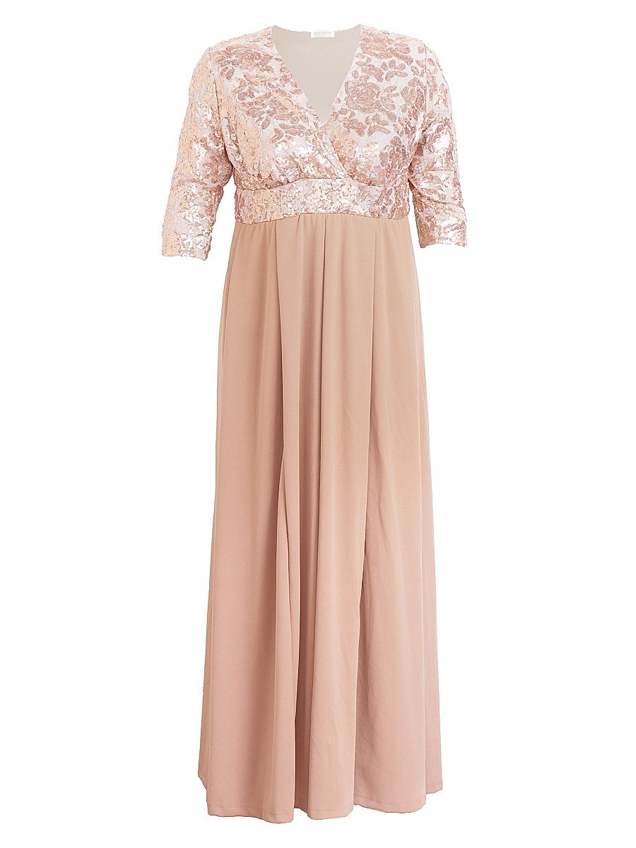 Women's Paris Sequined Pleated Gown - Rose Gold - Size 10