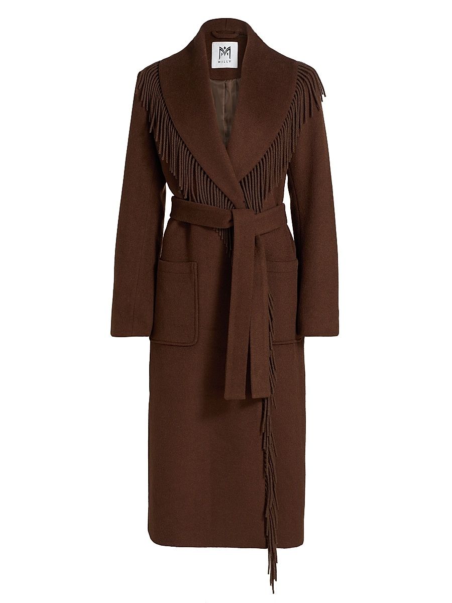 Women's Wyatt Fringed Wool-Blend Overcoat - Brown - Size 12