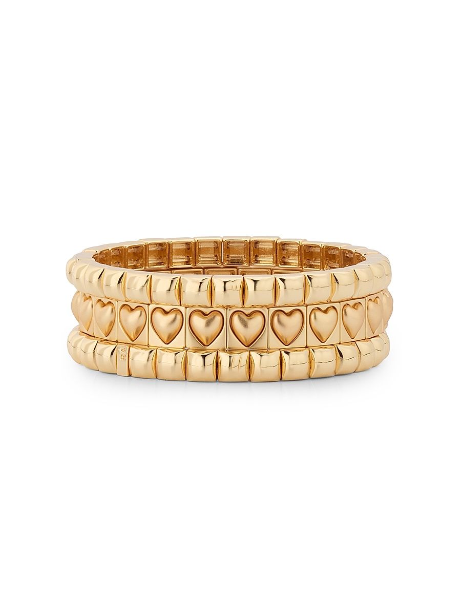 Women's The Puffy Heart Stud 3-Piece Goldtone Bracelet Set - Gold