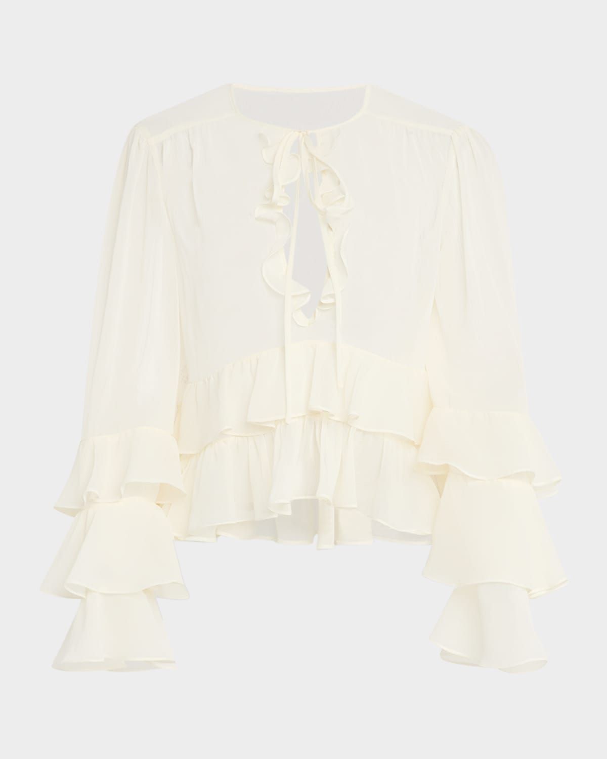 Steffina Ruffle Neck-Tie Long-Sleeve Top