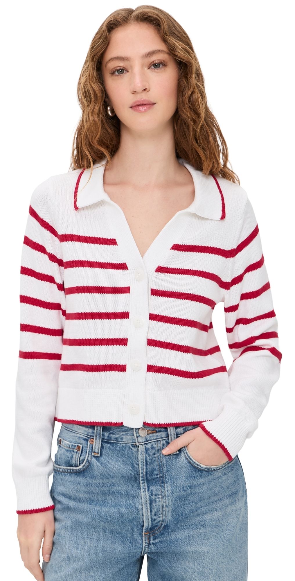 Splendid Nicolette Stripe Polo Sweater White/Rouge L