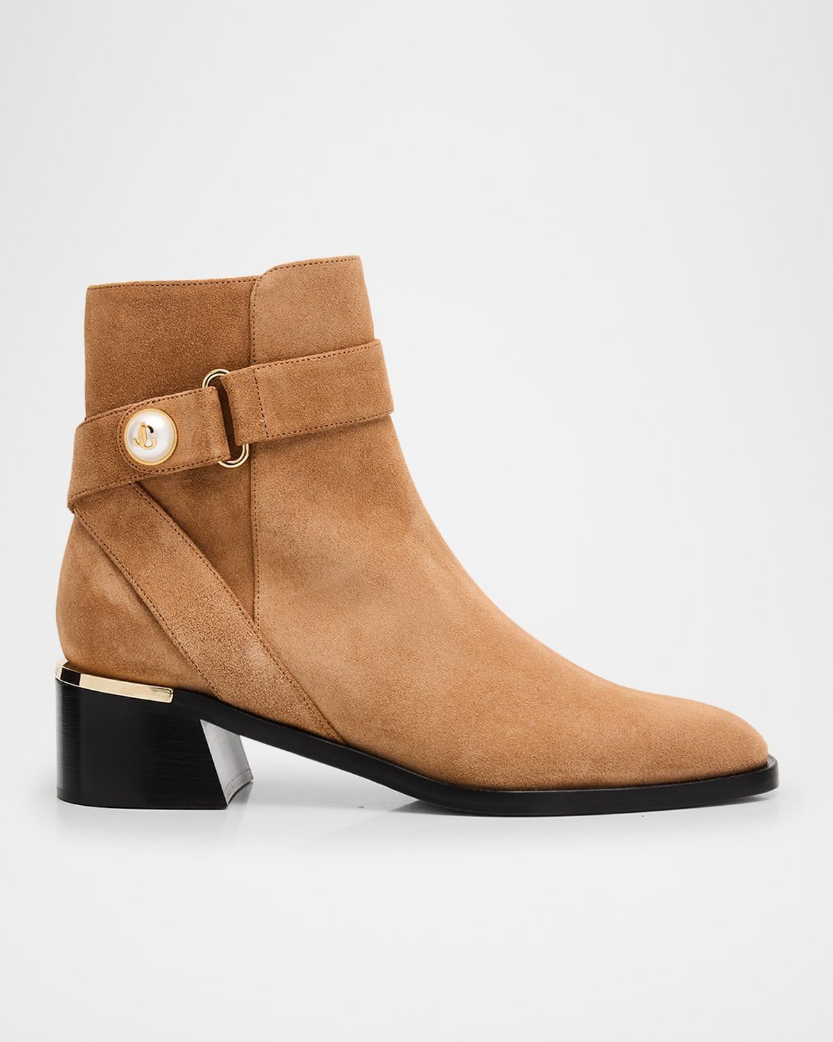 Noor 45 Suede Pearly-Button Ankle Booties