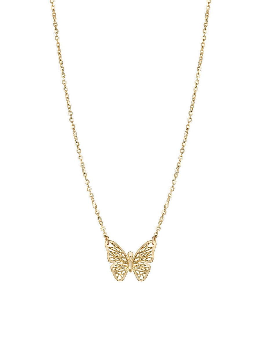 Women's 14K Yellow Gold Social Butterfly Pendant Necklace - Yellow Gold