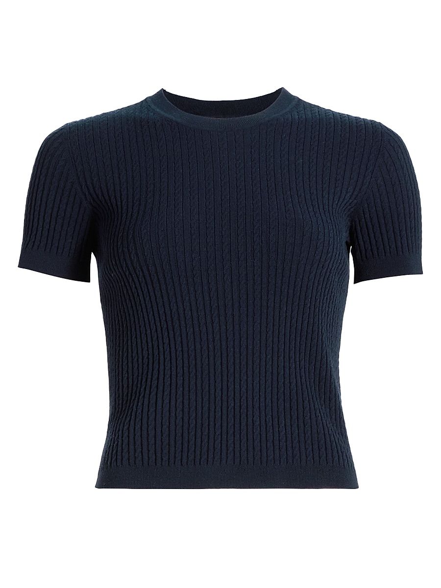 Women's Fine Knit Short-Sleeve Top - Navy - Size XL