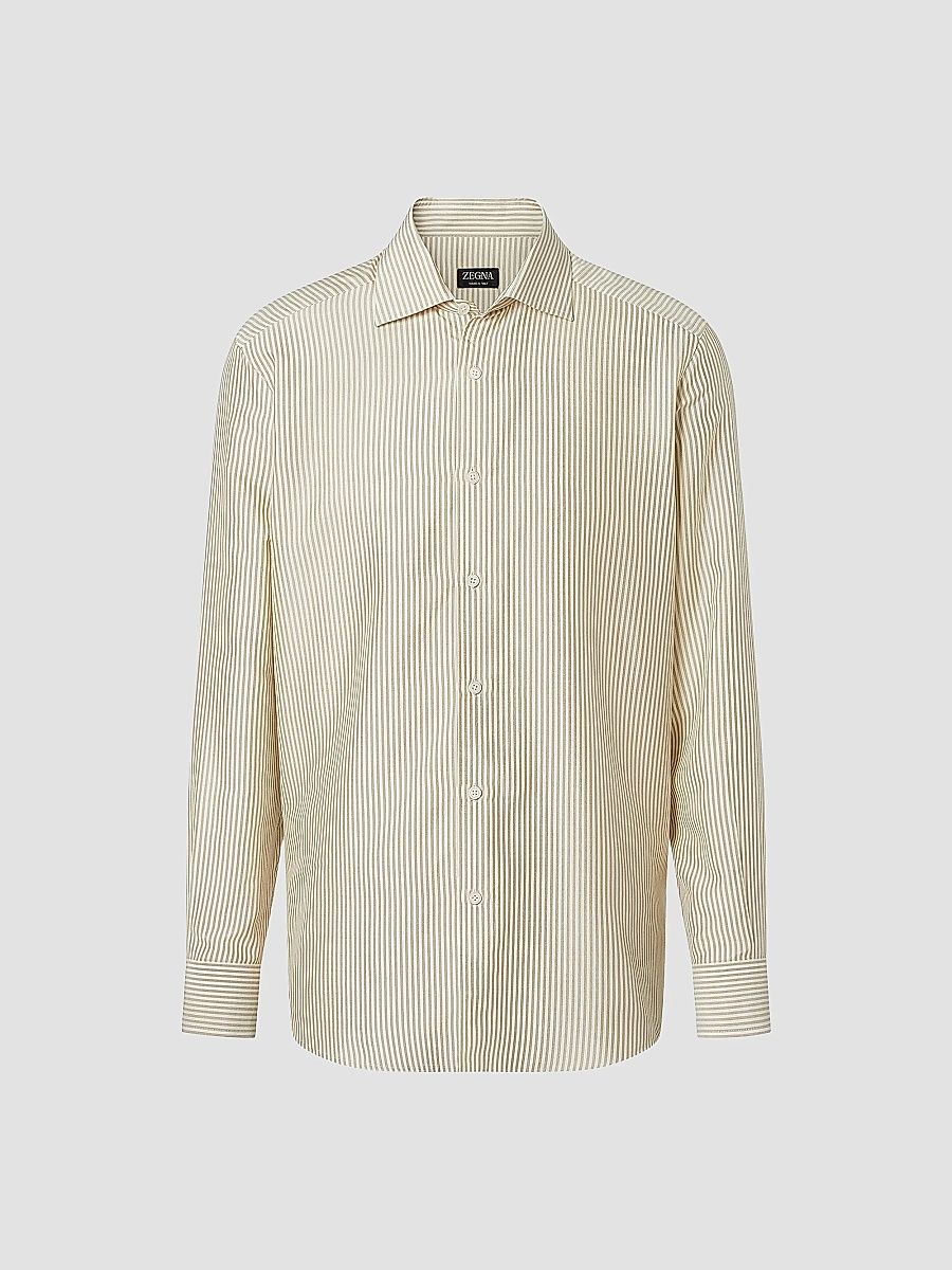 ZEGNA Men's Silk Shirt - Dark Taupe White - Size XL