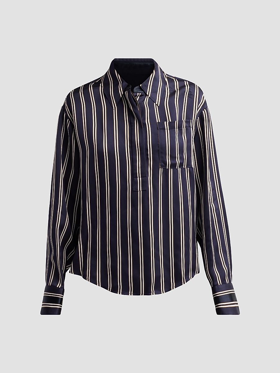Jason Wu Collection Women's Striped Relaxed Button-Front Shirt - Deep Navy Multi - Size XL