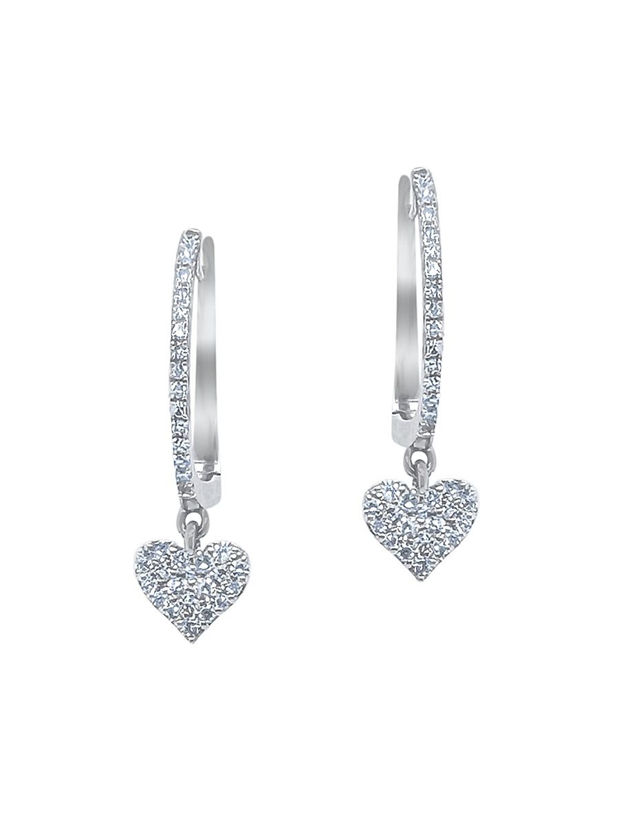 Women's 14K White Gold & 0.21 TCW Diamond Heart Drop Earrings - White Gold