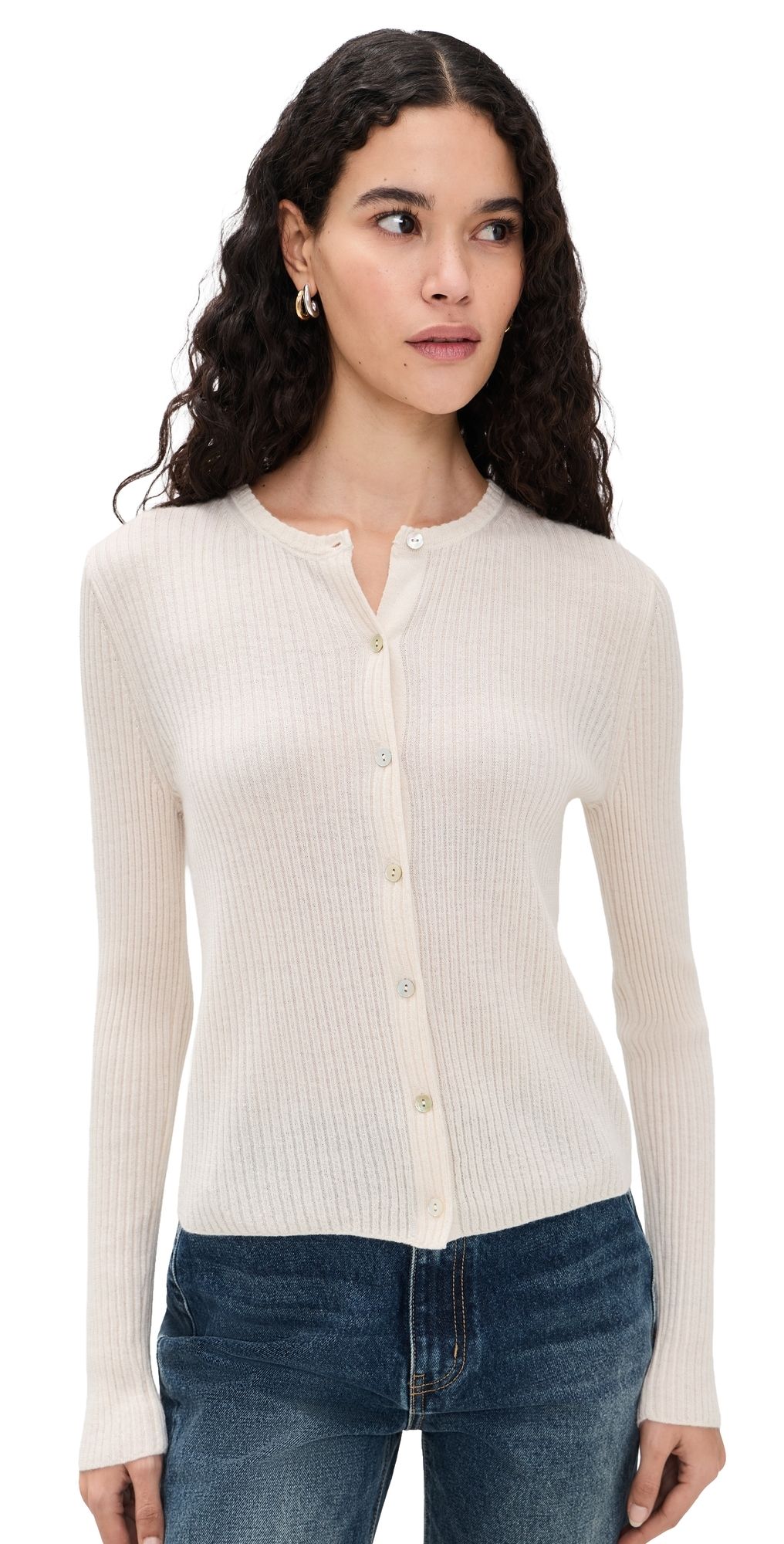 Vince Ribbed Cashmere Cardigan White Sand XL