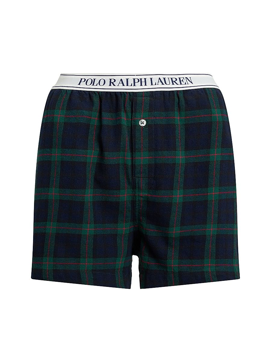 Women's Plaid Cotton Mid-Rise Boxer Shorts - Black Watch - Size XS