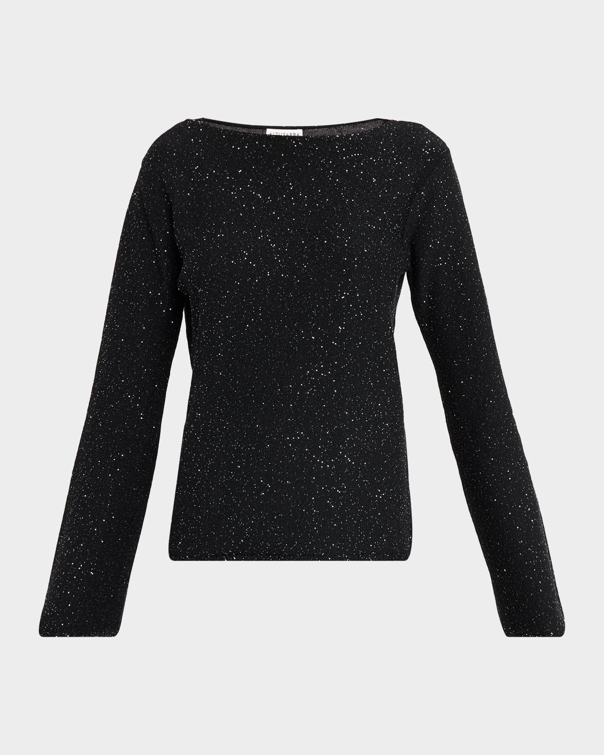 Lear Sparkly Boat-Neck Sweater