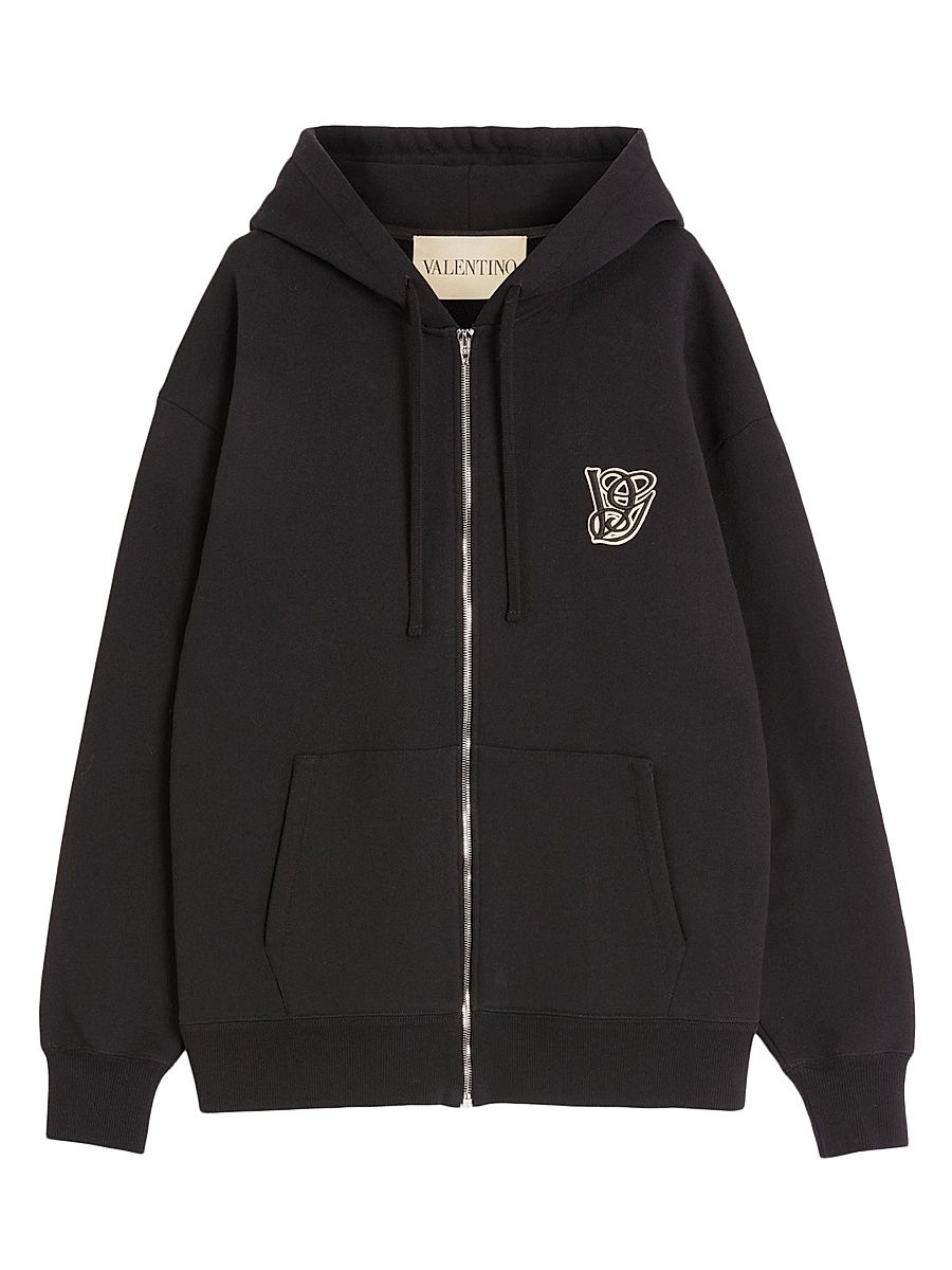 Men's Cotton Hooded Sweatshirt with VG Patch - Black - Size Small