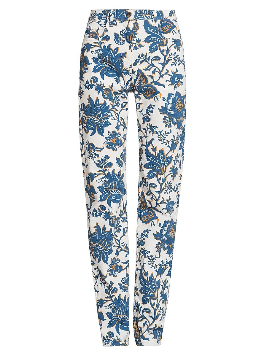 Women's Floral Straight-Leg Mid-Rise Jeans - Stampa Bianco - Size 33