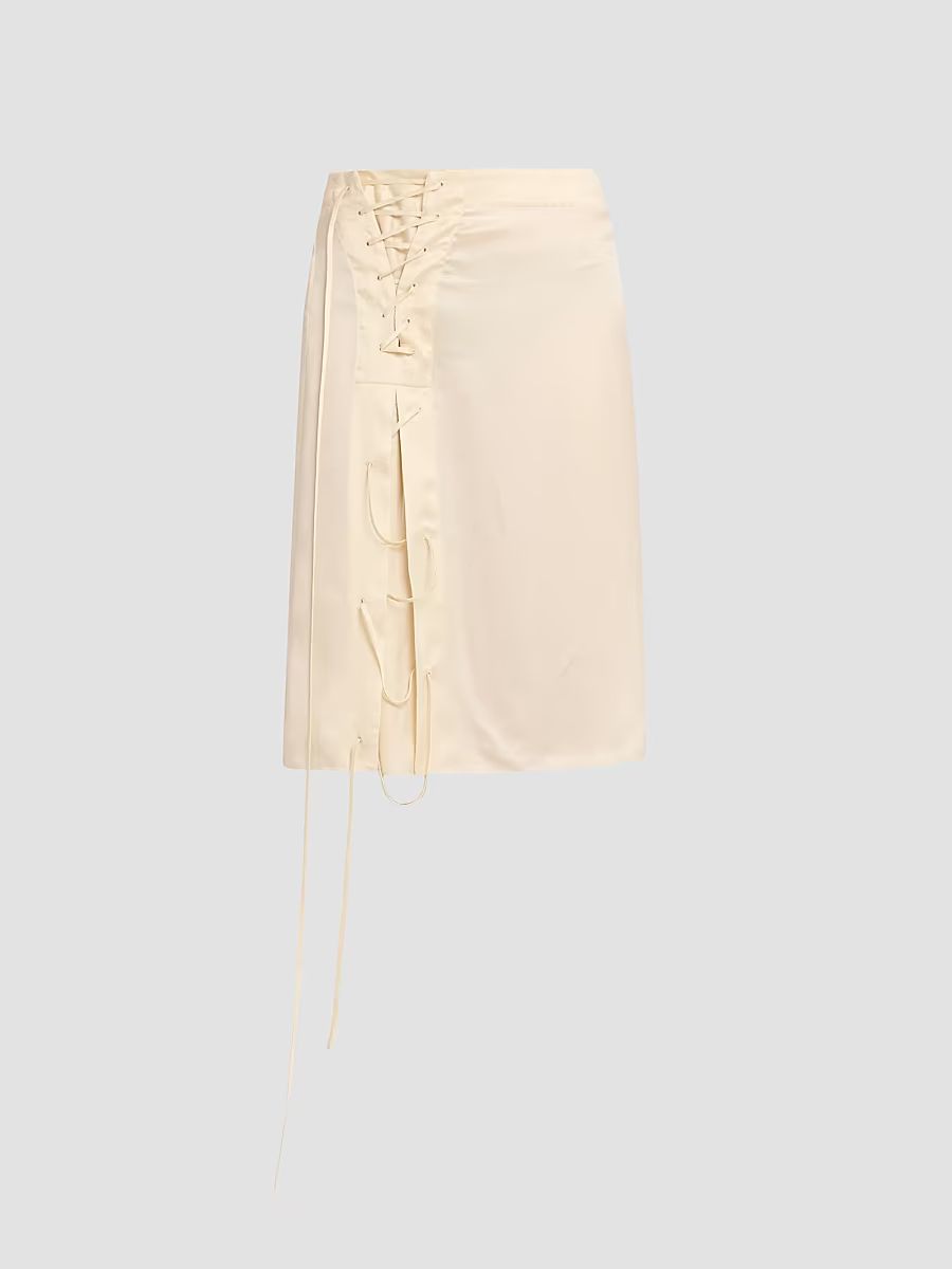 Women's Lace-Up Satin Knee-Length Skirt - Parchment - Size 4
