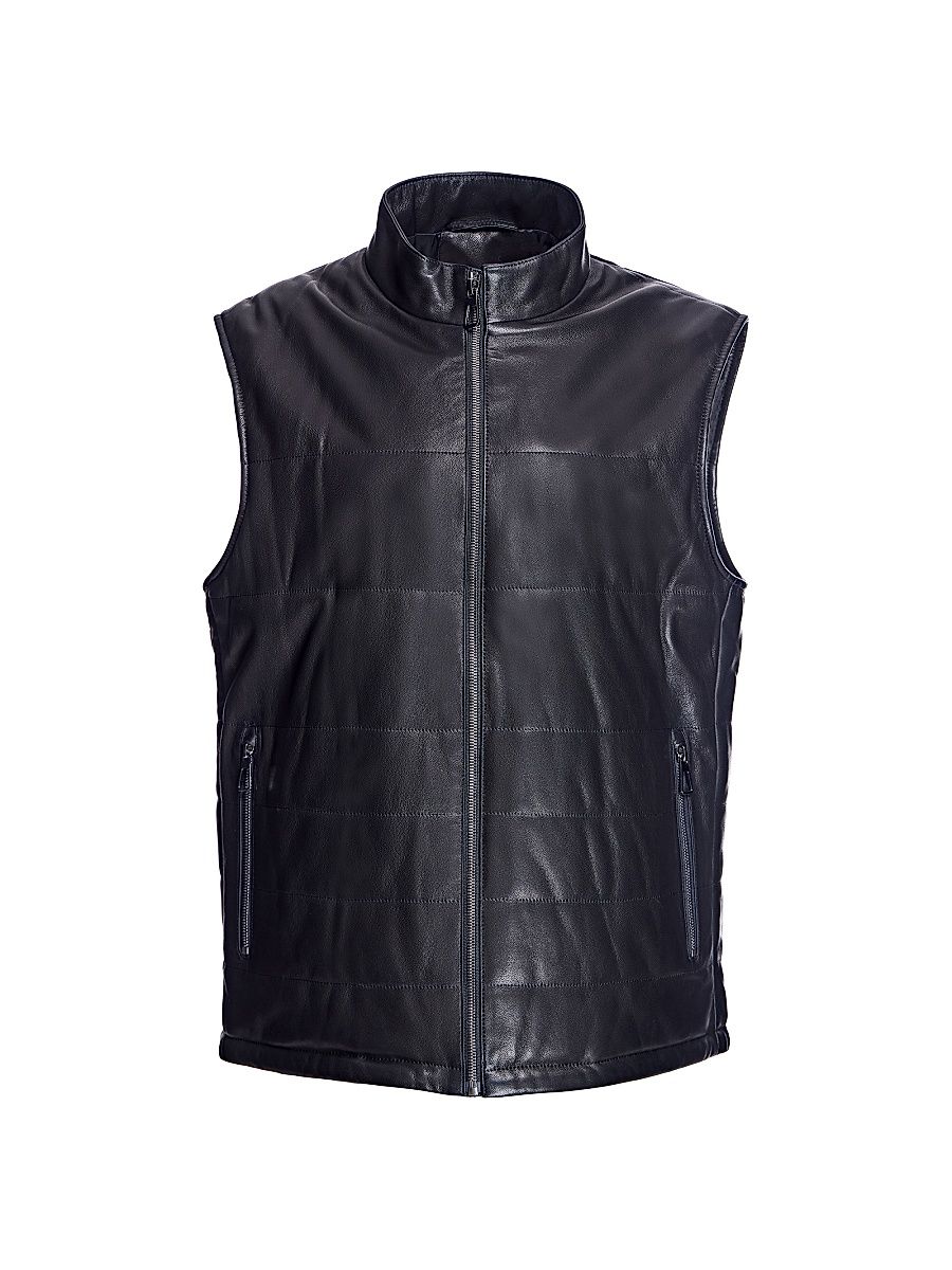 Men's Quilted Leather Vest - Black - Size Medium